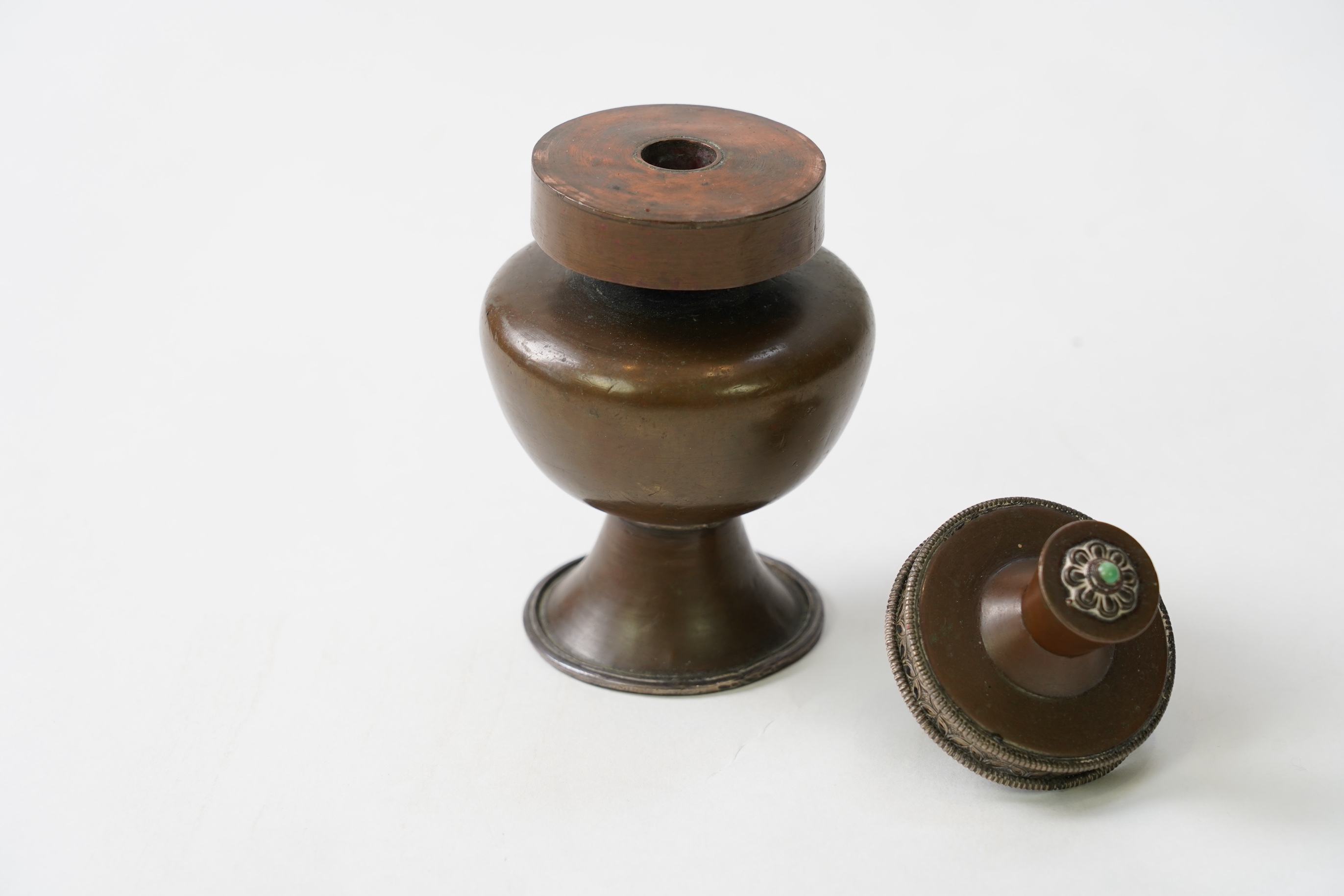 A Tibetan copper and silver mounted ink-stand, 19th century